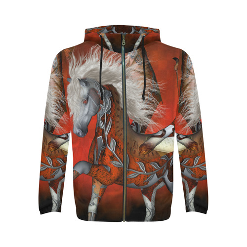 Awesome steampunk horse with wings All Over Print Full Zip Hoodie for Men (Model H14)