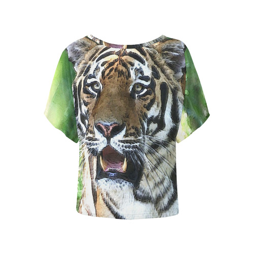 CArt Tiger 3 by JamColors Women's Batwing-Sleeved Blouse T shirt (Model T44)