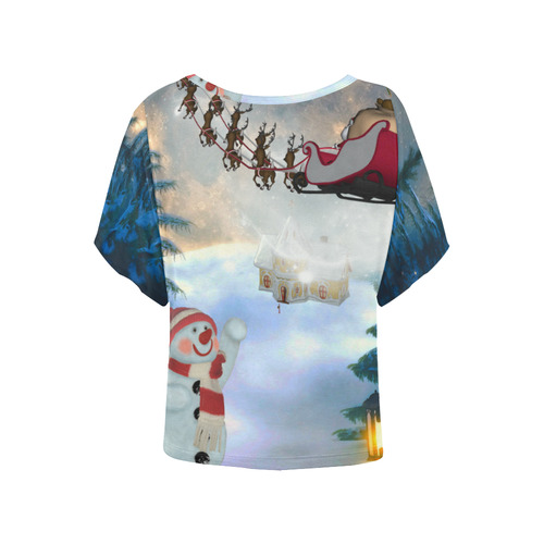 Santa Claus in the night Women's Batwing-Sleeved Blouse T shirt (Model T44)