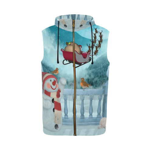 Funny snowman with Santa Claus All Over Print Sleeveless Zip Up Hoodie for Men (Model H16)