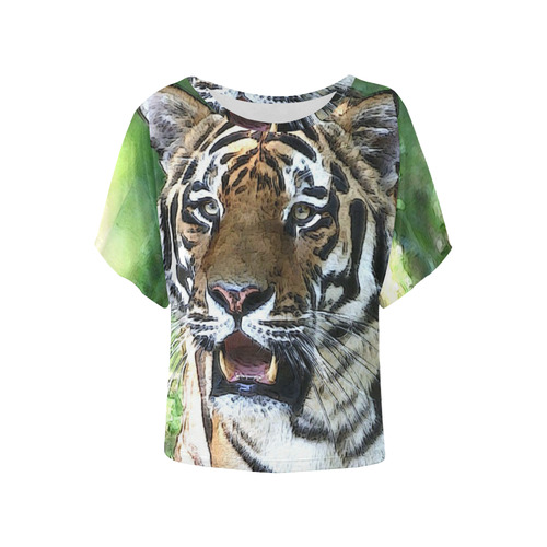 CArt Tiger 3 by JamColors Women's Batwing-Sleeved Blouse T shirt (Model T44)