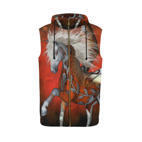 Awesome steampunk horse with wings All Over Print Sleeveless Zip Up Hoodie for Men (Model H16)