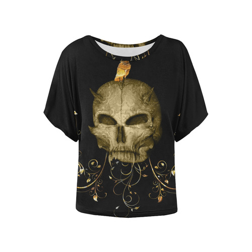 The golden skull Women's Batwing-Sleeved Blouse T shirt (Model T44)