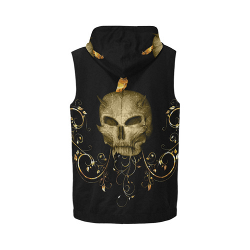 The golden skull All Over Print Sleeveless Zip Up Hoodie for Men (Model H16)