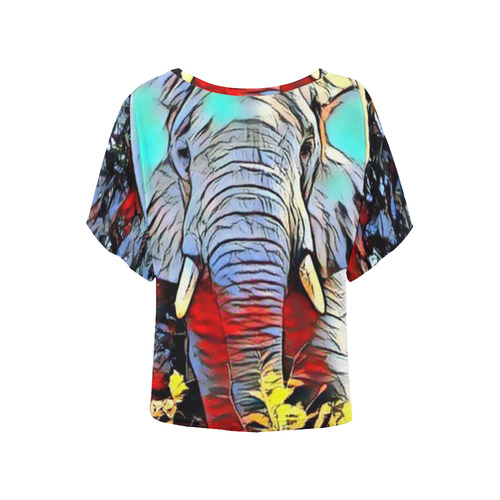 Color Kick - Elephant by JamColors Women's Batwing-Sleeved Blouse T shirt (Model T44)