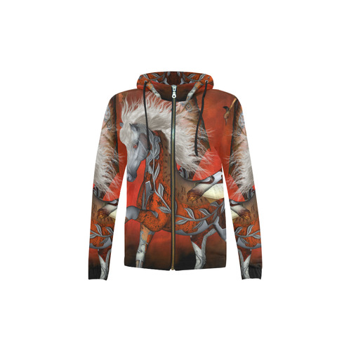 Awesome steampunk horse with wings All Over Print Full Zip Hoodie for Kid (Model H14)