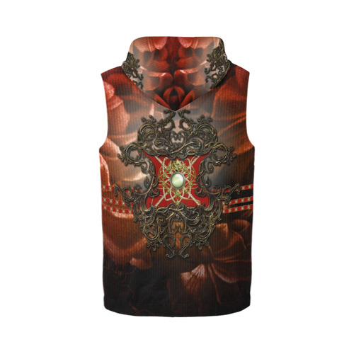 Red floral design All Over Print Sleeveless Zip Up Hoodie for Men (Model H16)