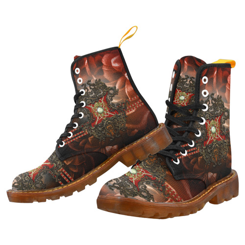 Red floral design Martin Boots For Women Model 1203H