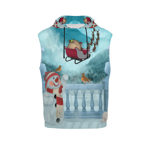 Funny snowman with Santa Claus All Over Print Sleeveless Hoodie for Men (Model H15)