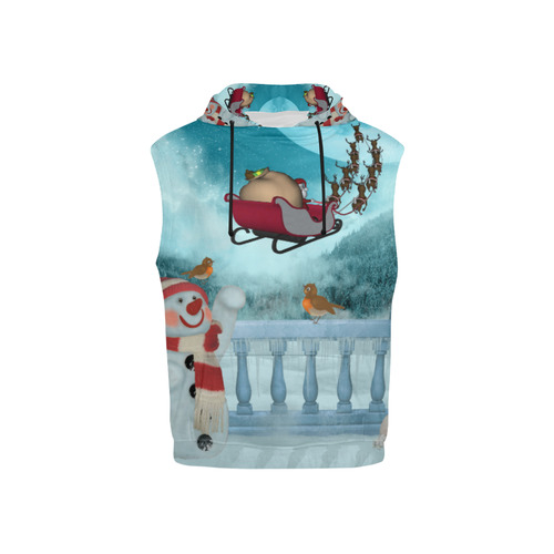 Funny snowman with Santa Claus All Over Print Sleeveless Hoodie for Kid (Model H15)