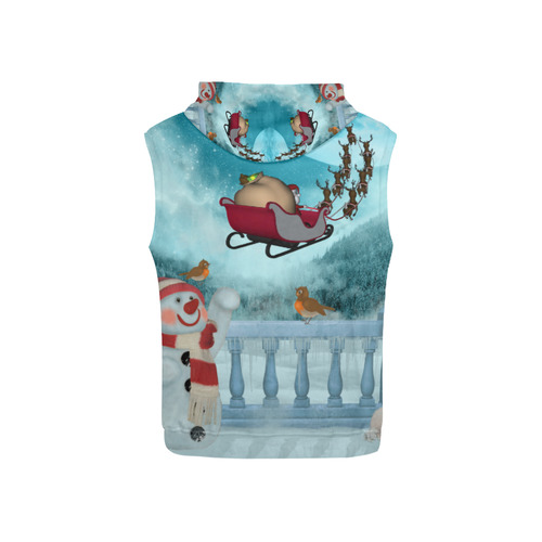 Funny snowman with Santa Claus All Over Print Sleeveless Hoodie for Kid (Model H15)