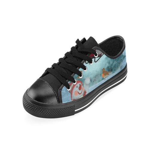 Funny snowman with Santa Claus Canvas Women's Shoes/Large Size (Model 018)