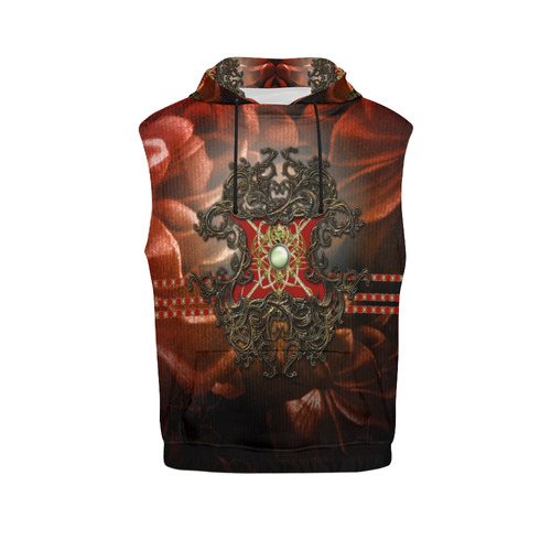 Red floral design All Over Print Sleeveless Hoodie for Men (Model H15)