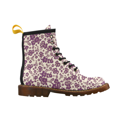 Trendy Flowers Pattern Purple High Grade PU Leather Martin Boots For Men Model 402H
