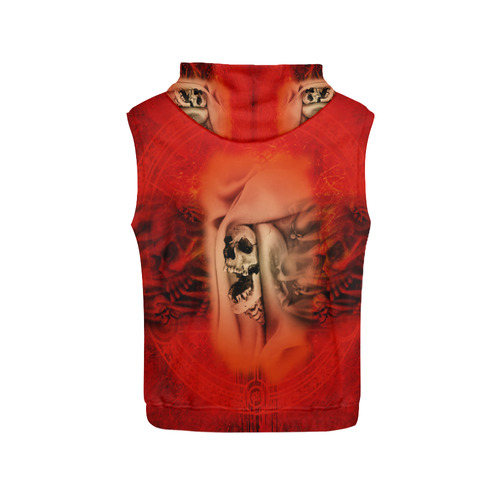 Creepy skulls on red background All Over Print Sleeveless Hoodie for Men (Model H15)