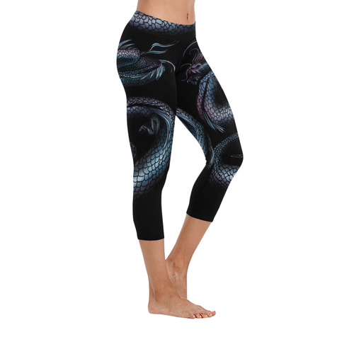 Dragon Swirl Women's Low Rise Capri Leggings (Invisible Stitch) (Model L08)