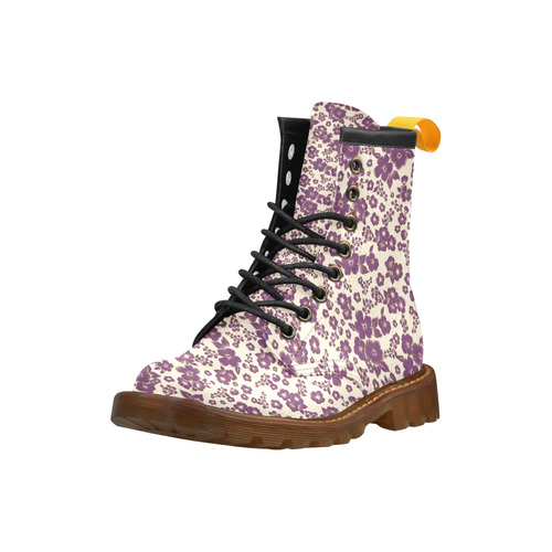 Trendy Flowers Pattern Purple High Grade PU Leather Martin Boots For Men Model 402H