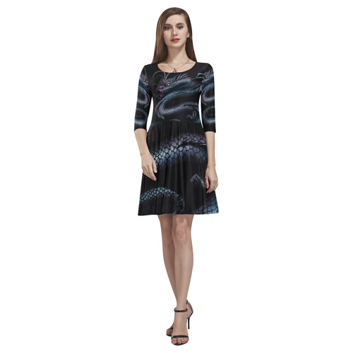 Dragon Swirl Tethys Half-Sleeve Skater Dress(Model D20)