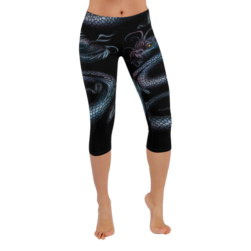 Dragon Swirl Women's Low Rise Capri Leggings (Invisible Stitch) (Model L08)