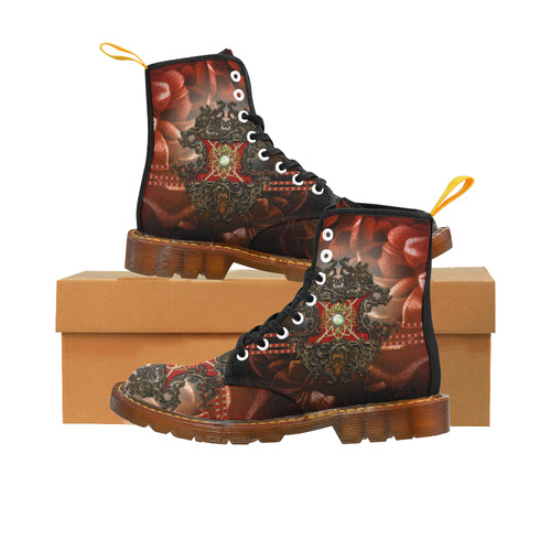 Red floral design Martin Boots For Women Model 1203H