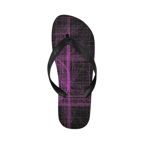 Purple / magenta abstract glitch on black Flip Flops for Men/Women (Model 040)