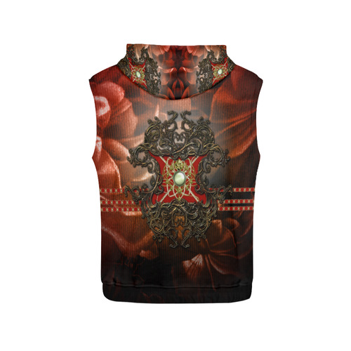 Red floral design All Over Print Sleeveless Hoodie for Men (Model H15)