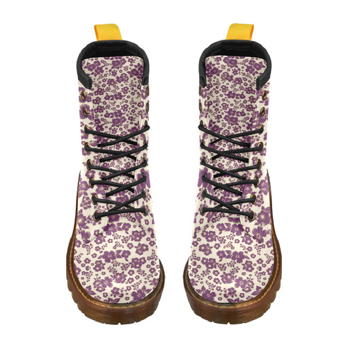 Trendy Flowers Pattern Purple High Grade PU Leather Martin Boots For Men Model 402H