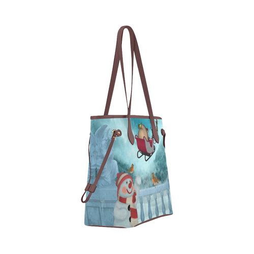 Funny snowman with Santa Claus Clover Canvas Tote Bag (Model 1661)