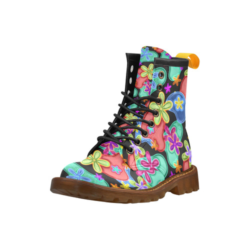 Colorful Retro Flowers Fractalius Pattern High Grade PU Leather Martin Boots For Men Model 402H