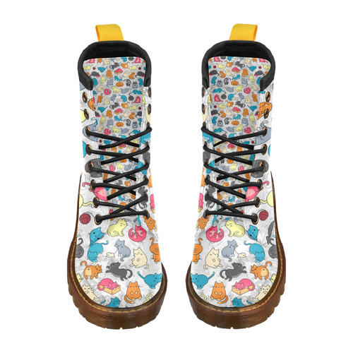 Funny Cute colorful CATS pattern High Grade PU Leather Martin Boots For Men Model 402H