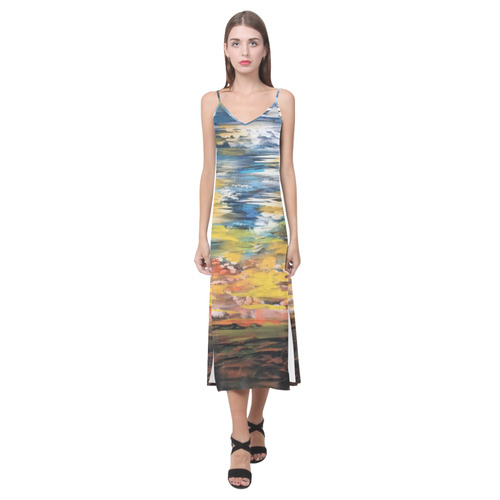 Sundown V-Neck Open Fork Long Dress(Model D18)