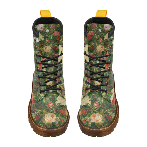 Vintage Wallpaper - Colored Roses Pattern II High Grade PU Leather Martin Boots For Men Model 402H
