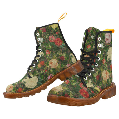 Vintage Wallpaper - Colored Roses Pattern II Martin Boots For Women Model 1203H