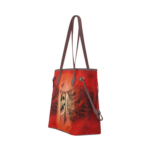 Creepy skulls on red background Clover Canvas Tote Bag (Model 1661)