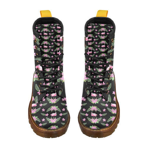 Tropical Flamingo Pattern I High Grade PU Leather Martin Boots For Men Model 402H