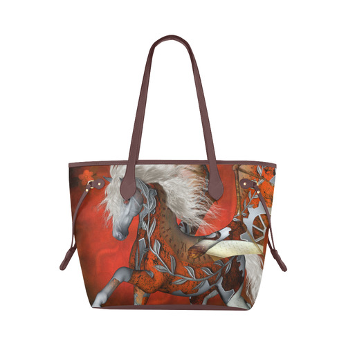 Awesome steampunk horse with wings Clover Canvas Tote Bag (Model 1661)