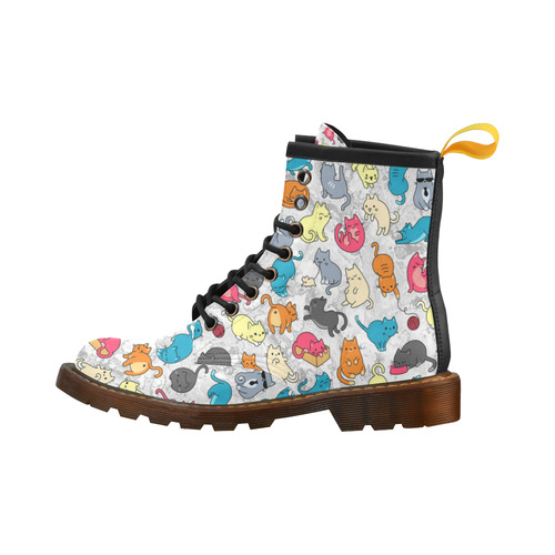 Funny Cute colorful CATS pattern High Grade PU Leather Martin Boots For Men Model 402H