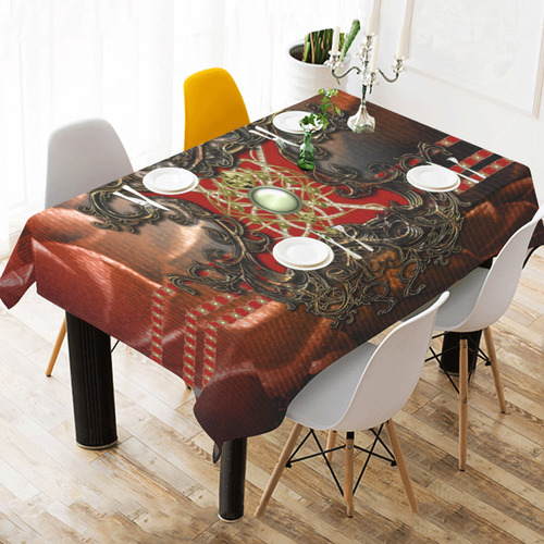Red floral design Cotton Linen Tablecloth 60" x 90"