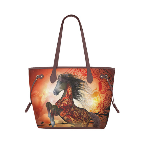 Awesome creepy horse with skulls Clover Canvas Tote Bag (Model 1661)