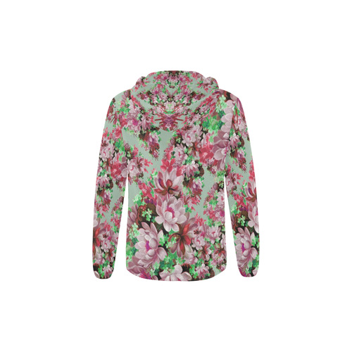 Pink And Green Floral All Over Print Full Zip Hoodie for Kid (Model H14)