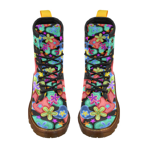 Colorful Retro Flowers Fractalius Pattern High Grade PU Leather Martin Boots For Men Model 402H