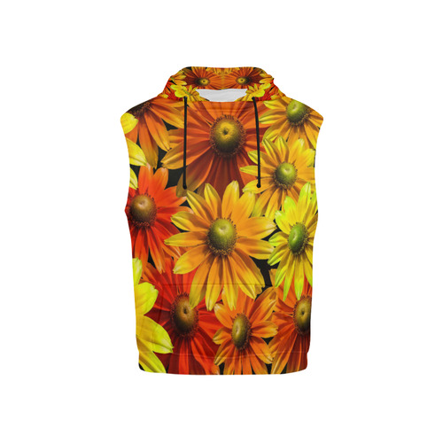 Bright Orange And Yellow Gerbera Daisies All Over Print Sleeveless Hoodie for Kid (Model H15)