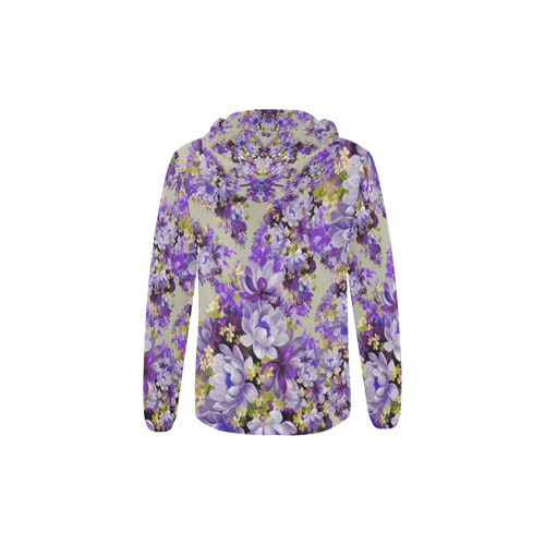 Purple And Gold Floral All Over Print Full Zip Hoodie for Kid (Model H14)