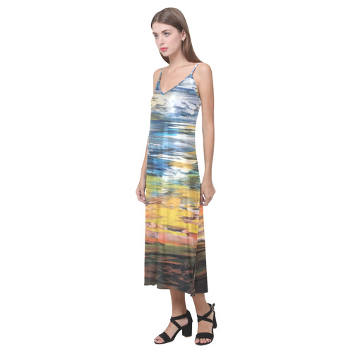 Sundown V-Neck Open Fork Long Dress(Model D18)