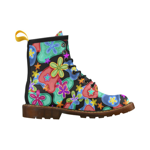 Colorful Retro Flowers Fractalius Pattern High Grade PU Leather Martin Boots For Men Model 402H