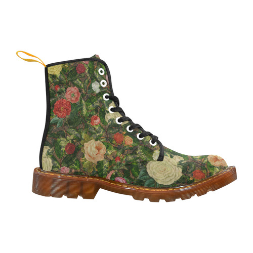 Vintage Wallpaper - Colored Roses Pattern II Martin Boots For Women Model 1203H