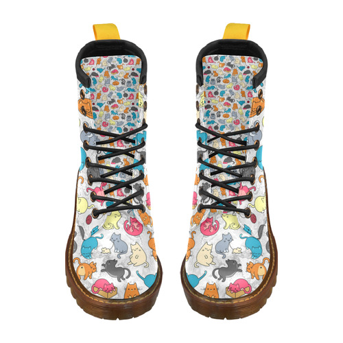 Funny Cute colorful CATS pattern High Grade PU Leather Martin Boots For Women Model 402H