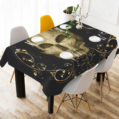 The golden skull Cotton Linen Tablecloth 60" x 90"