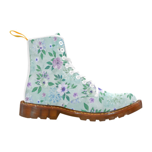 Watercolor Spring Flowers Pattern cyan lilac Martin Boots For Men Model 1203H