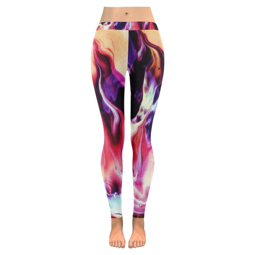 Abstract Watercolor Painting Crazy Fire Women's Low Rise Leggings (Invisible Stitch) (Model L05)